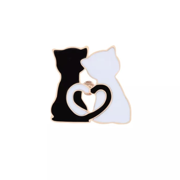 Jewelry - NEW Black White Cat Love Enamel Pin Brooch
